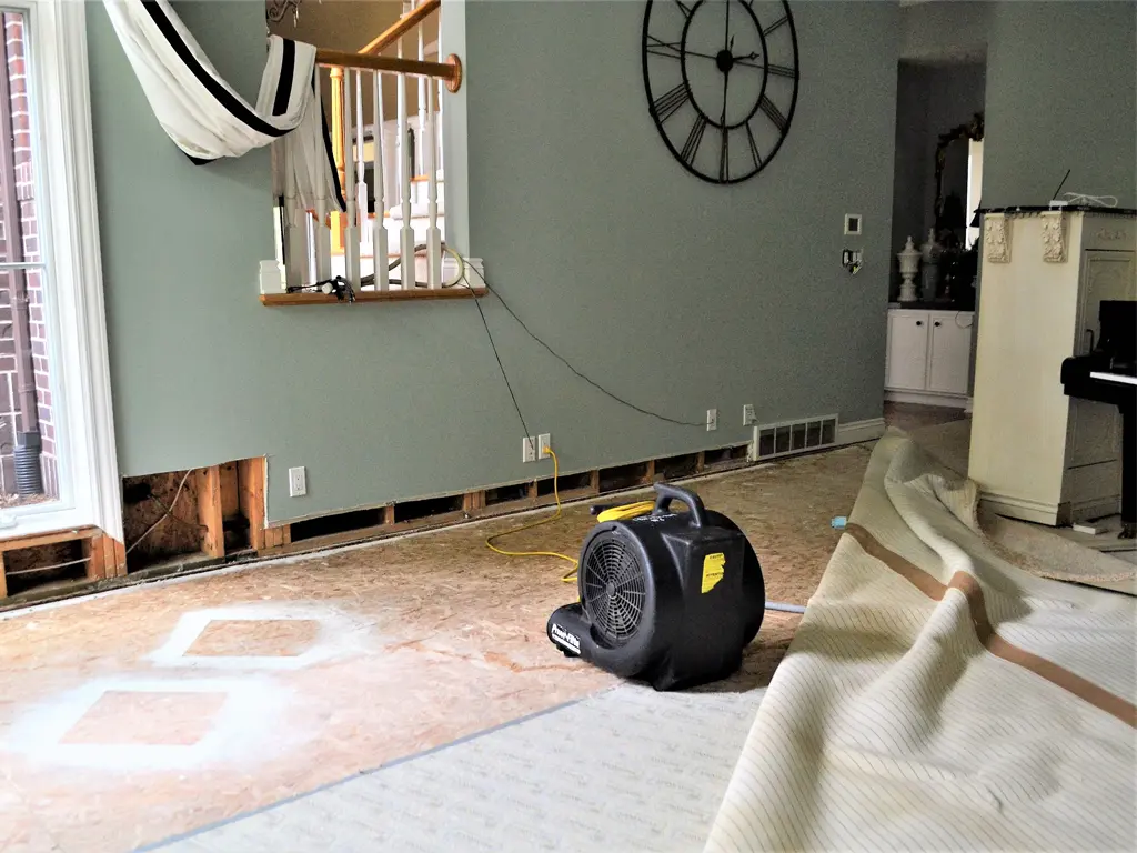 Drying the interior of a home from water damage